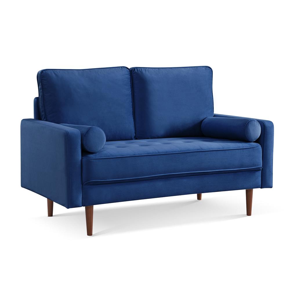 57 Inch Wide Upholstered Two Cushion Loveseat with Bolster Pillows