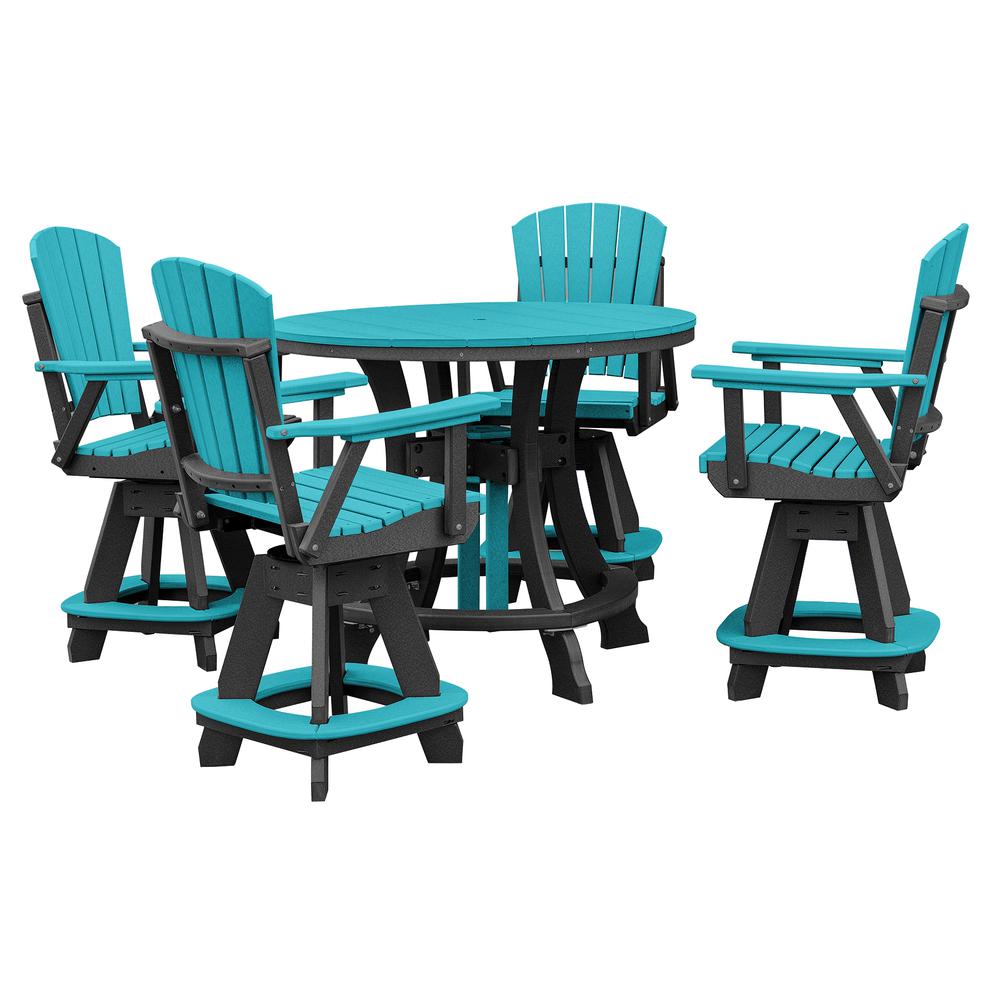 OS Home and Office Model CR130ARB-K Five Piece Round Counter Height Dining Set in Aruba Blue on a Black Base