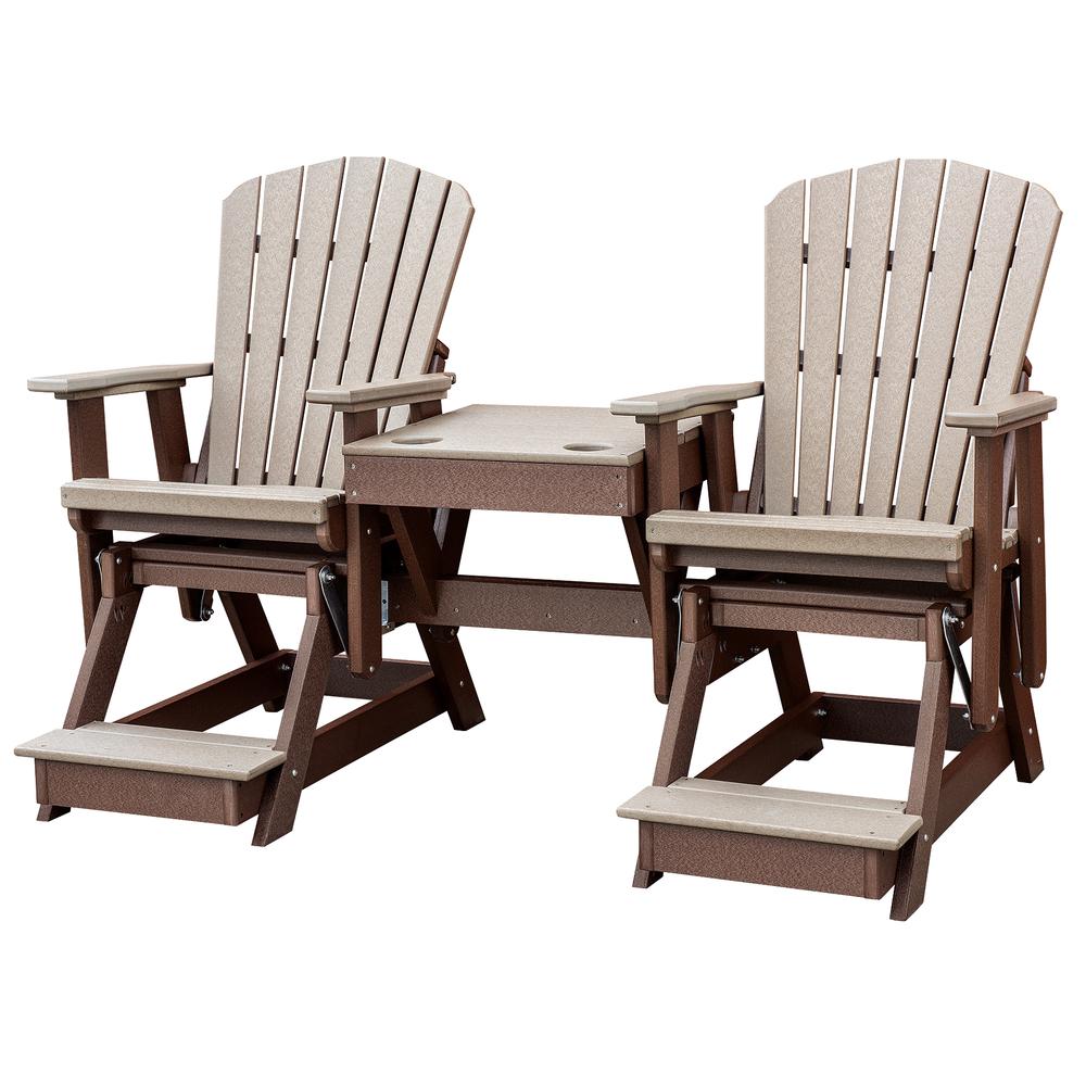 OS Home and Office Model 516WWTB-K Double Balcony Height Glider with Center Table in Weatherwood and Tudor Brown