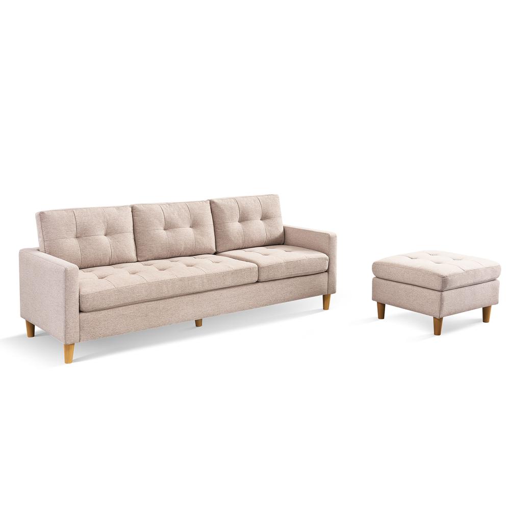 Two Piece Upholstered Tufted L Shaped Sectional with Ottoman in Beige