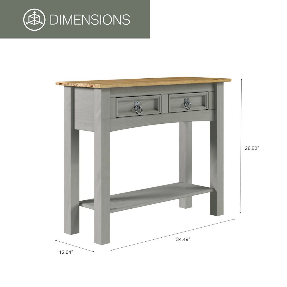 Solid Wood Two Drawer Hall Table in Corona Gray