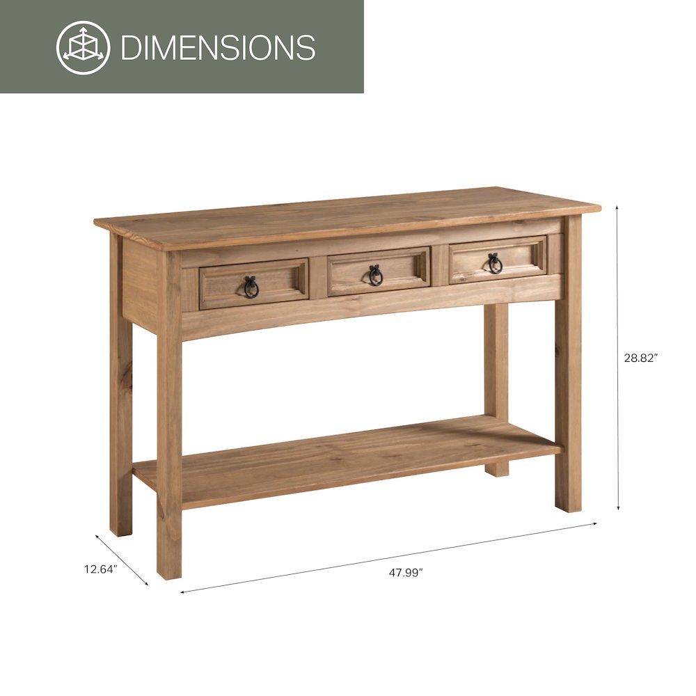 Wood Three Drawer Hall Table Console in Corona Brown