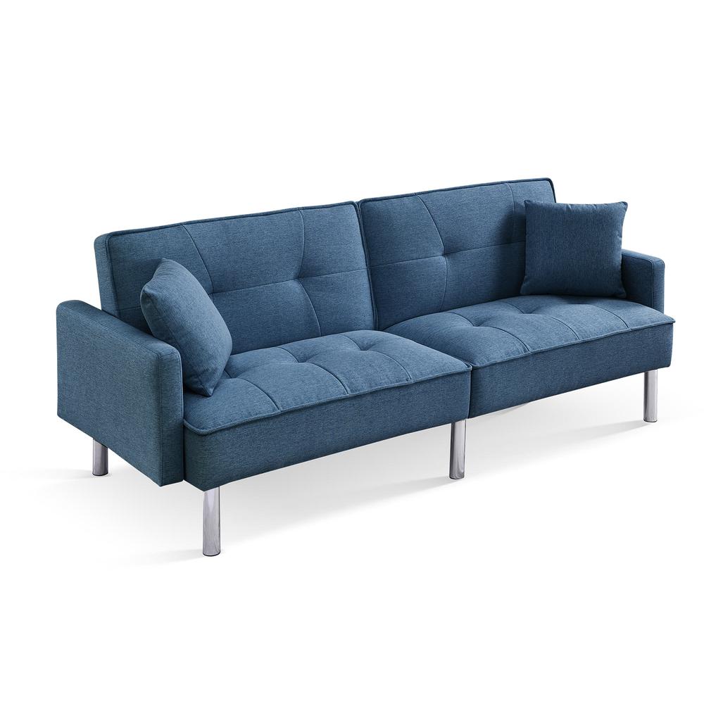 Tufted Futon Convertible Sofa Sleeper with Two Throw Pillows