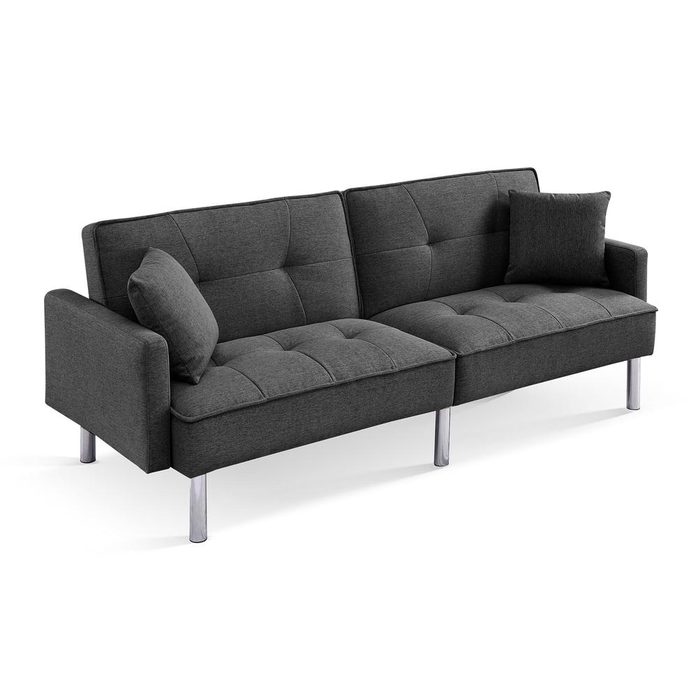 Tufted Futon Convertible Sofa Sleeper with Two Throw Pillows
