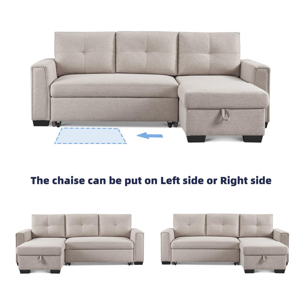 Tufted Sectional Chaise Sofa Sleeper with Storage