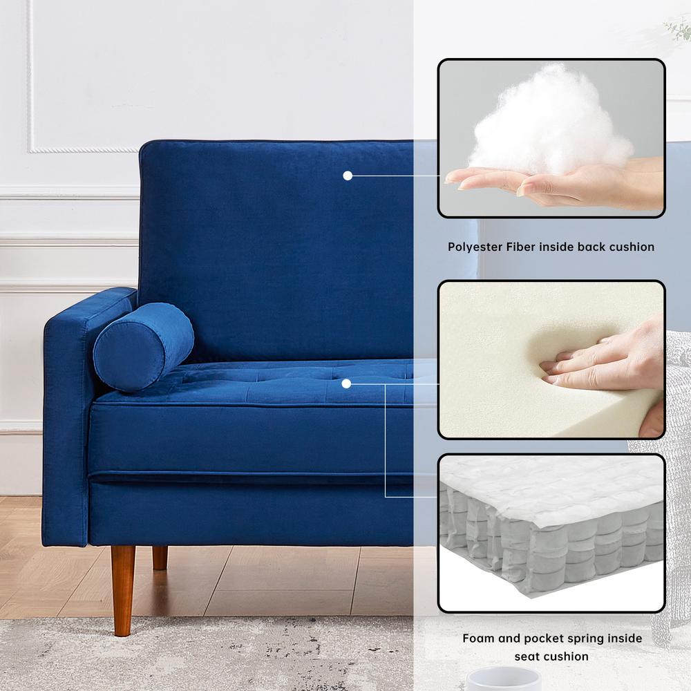 57 Inch Wide Upholstered Two Cushion Loveseat with Bolster Pillows