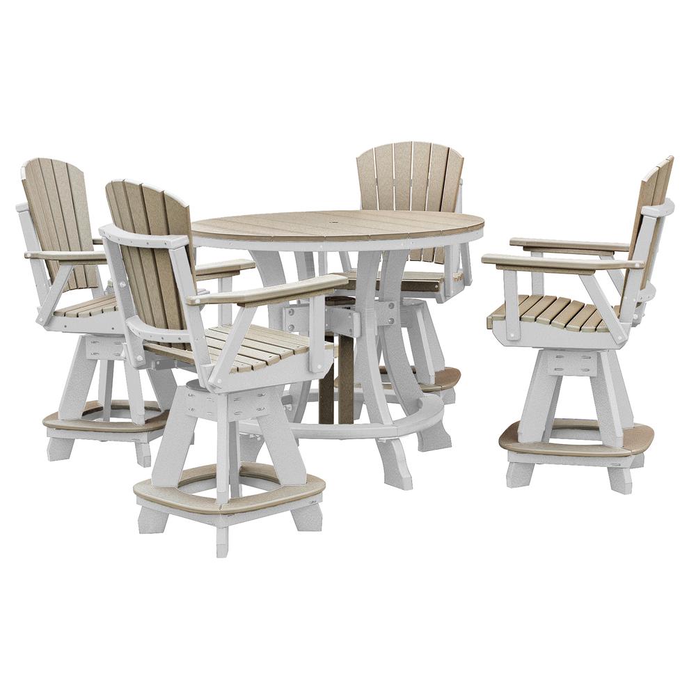 OS Home and Office Model CR130WWWT-K Five Piece Round Counter Height Dining Set in Weatherwood on a White Base