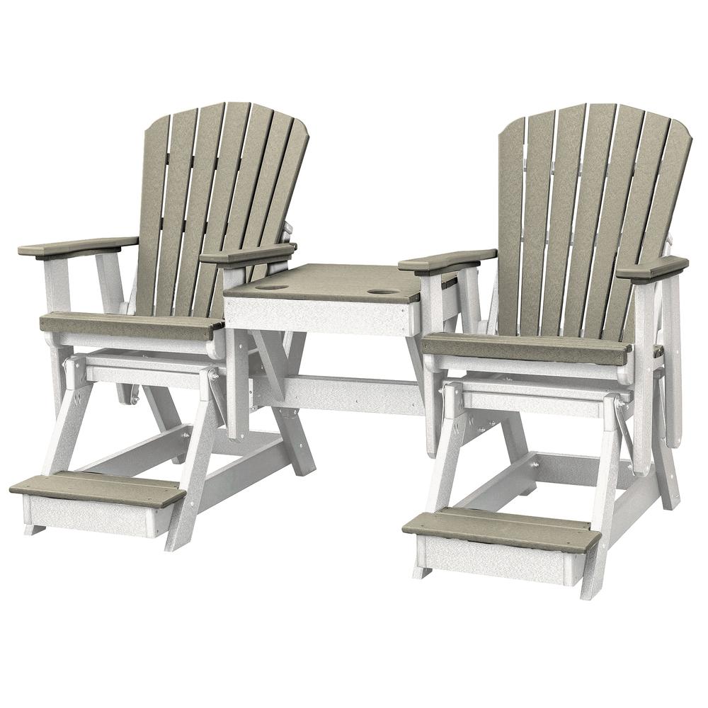 OS Home and Office Model 516WWWT-K Double Balcony Height Glider with Center Table in Weatherwood and White