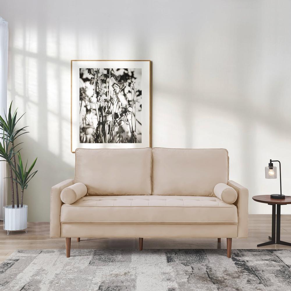 69 Inch Wide Upholstered Two Cushion Sofa with Bolster Pillows