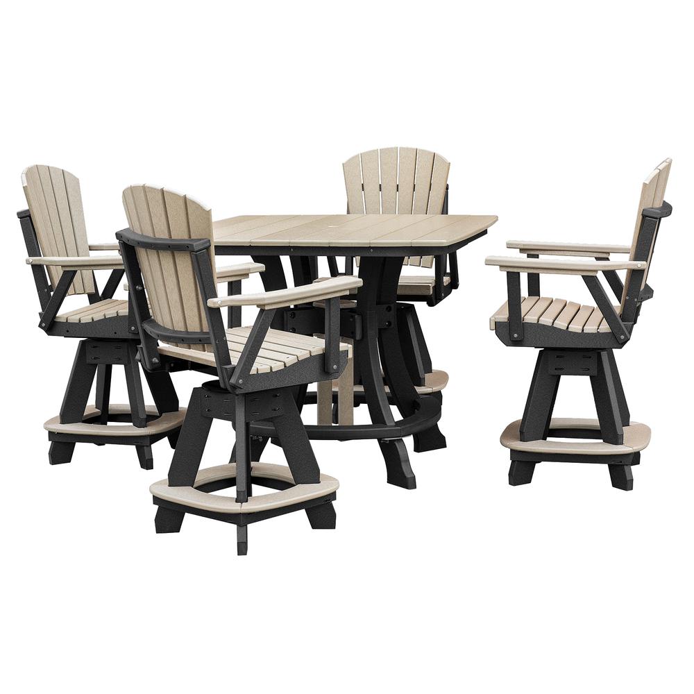 OS Home and Office Model CS130WWBK-K Five Piece Square Counter Height Dining Set in Weatherwood on a Black Base
