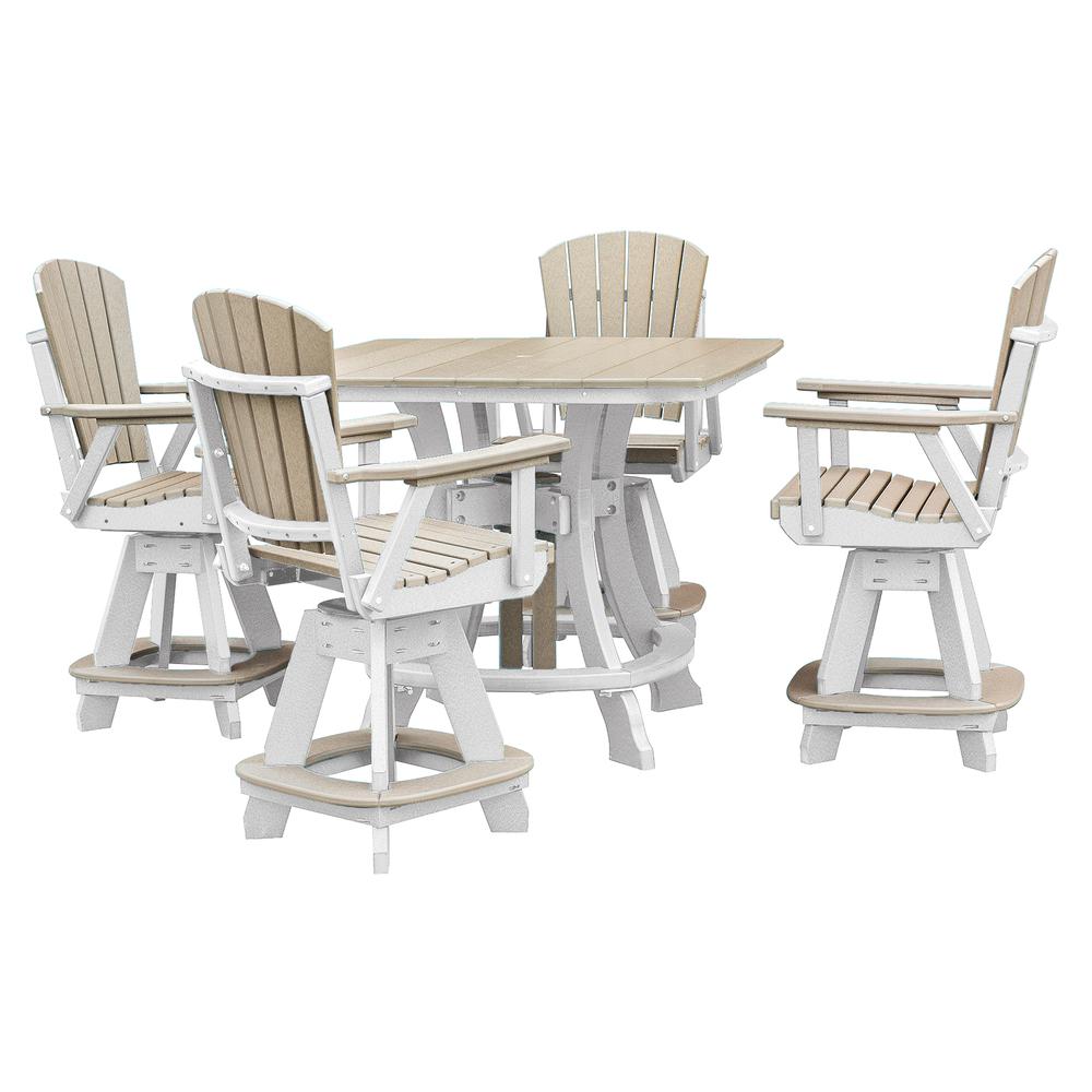 OS Home and Office Model CS130WWWT-K Five Piece Square Counter Height Dining Set in Weatherwood on a White Base