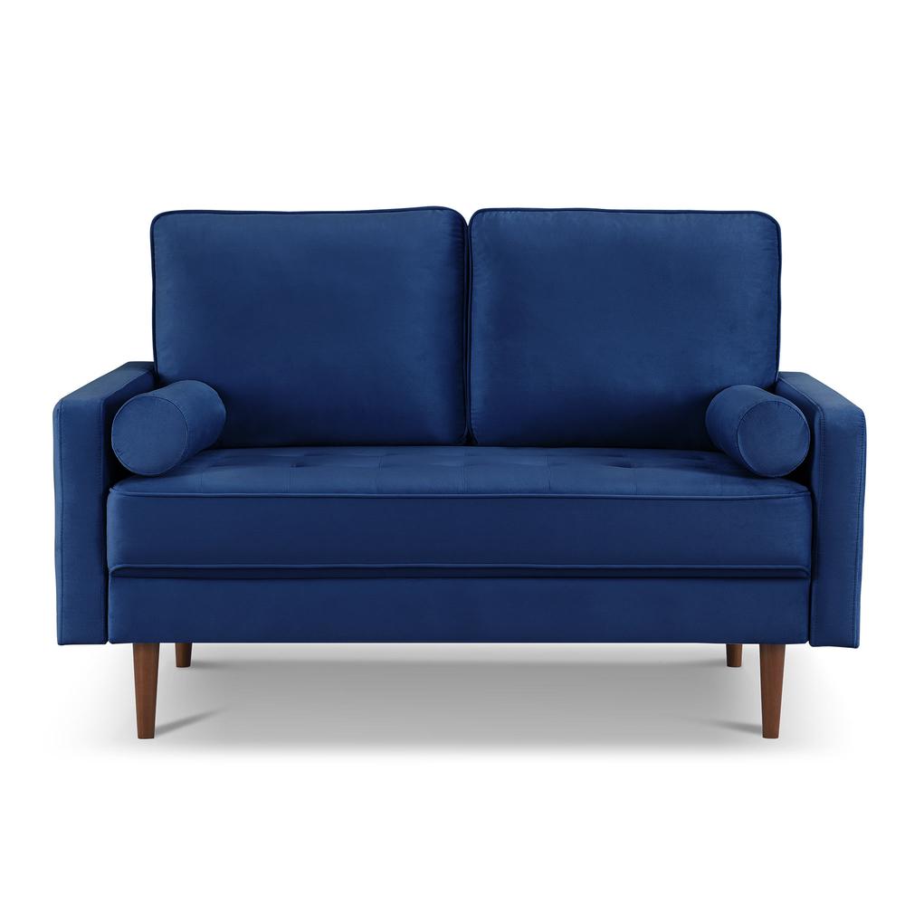 57 Inch Wide Upholstered Two Cushion Loveseat with Bolster Pillows