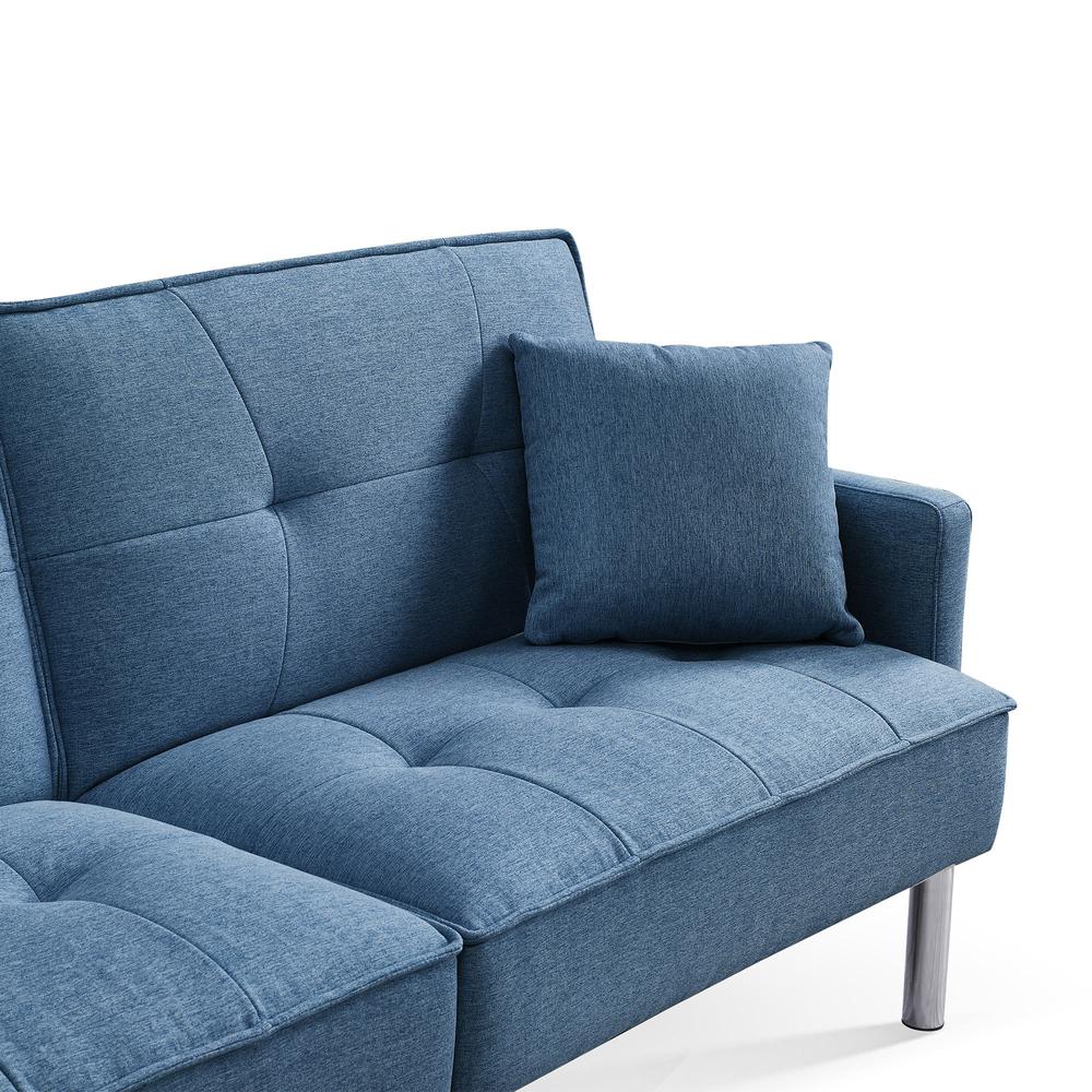 Tufted Futon Convertible Sofa Sleeper with Two Throw Pillows