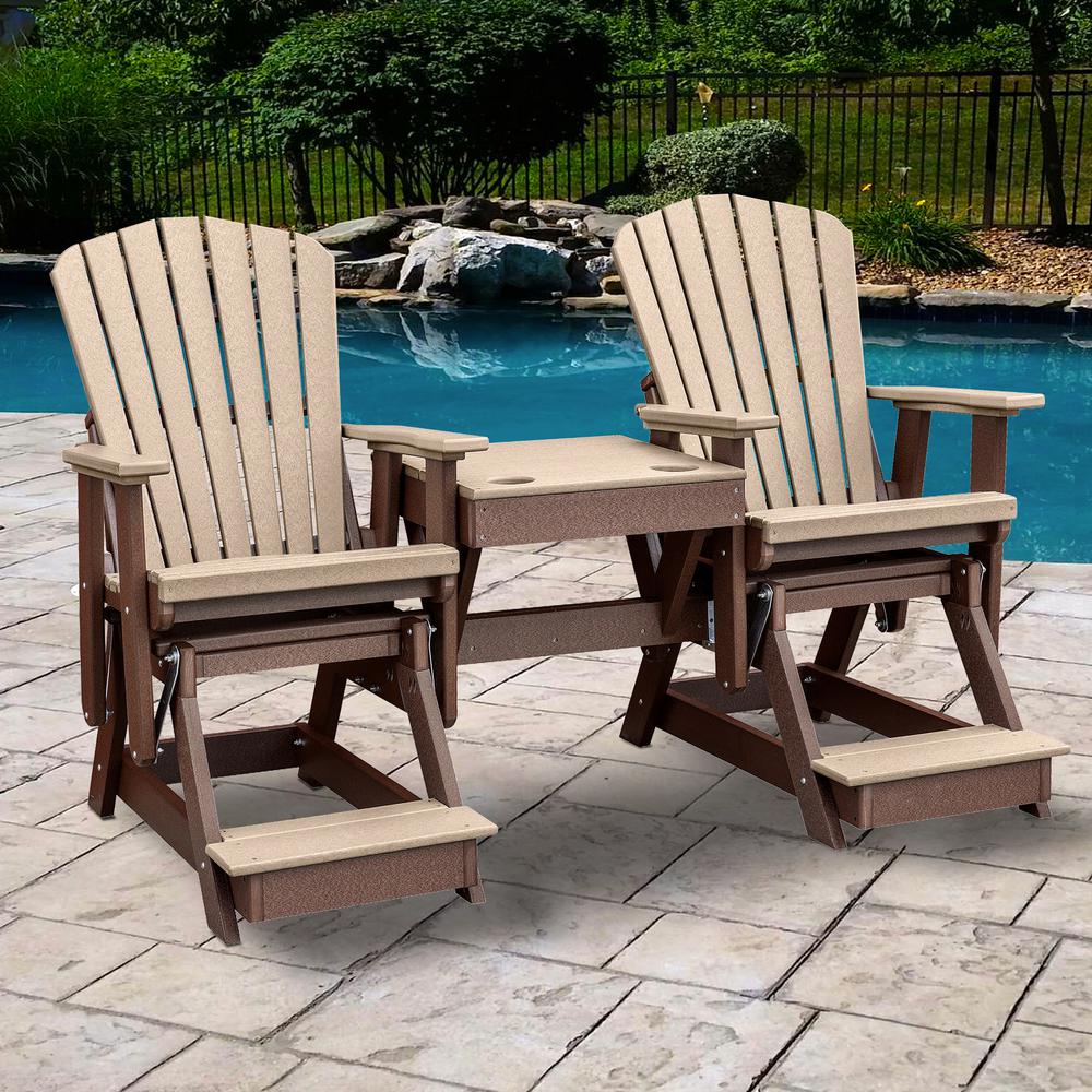 OS Home and Office Model 516WWTB-K Double Balcony Height Glider with Center Table in Weatherwood and Tudor Brown