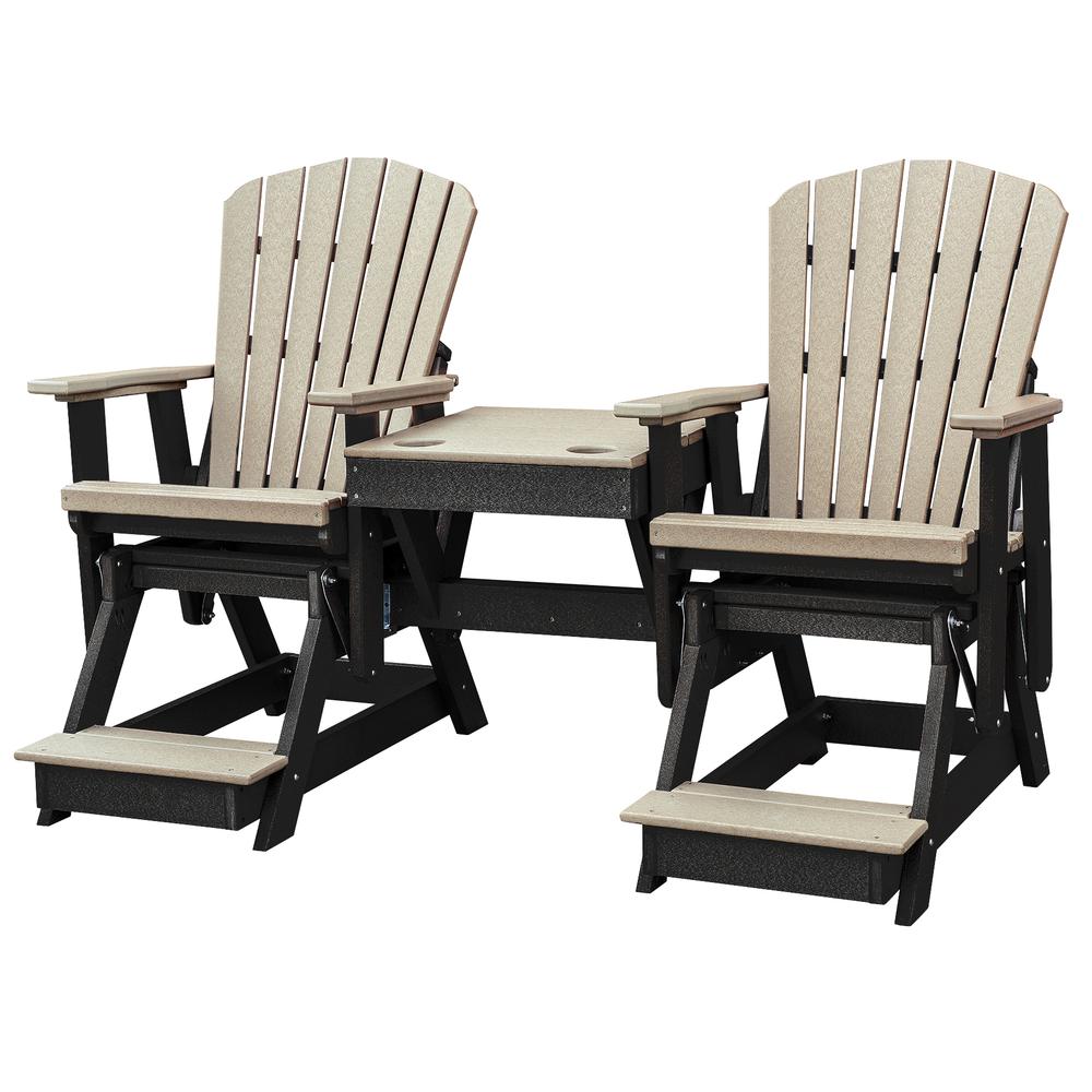 OS Home and Office Model 516WWBK-K Double Balcony Height Glider with Center Table in Weatherwood and Black