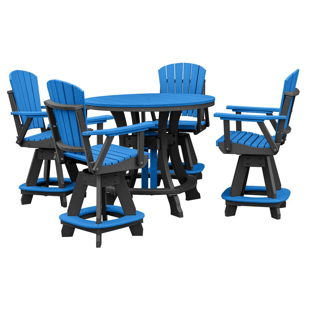 OS Home and Office Model CR130BBK-K Five Piece Round Counter Height Dining Set in Blue on a Black Base