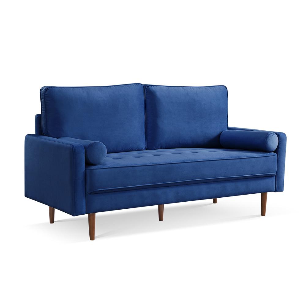 69 Inch Wide Upholstered Two Cushion Sofa with Bolster Pillows