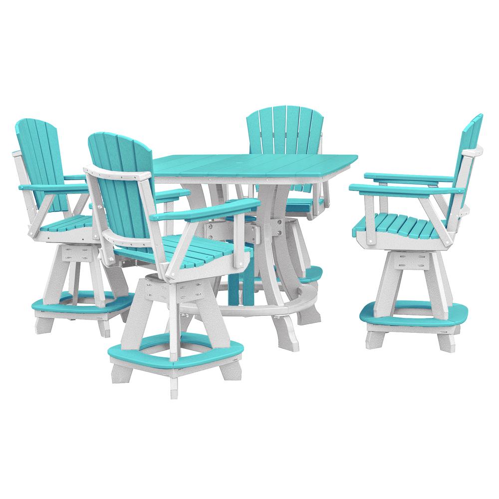 OS Home and Office Model CS130ARW-K Five Piece Square Counter Height Dining Set in Aruba Blue on a White Base