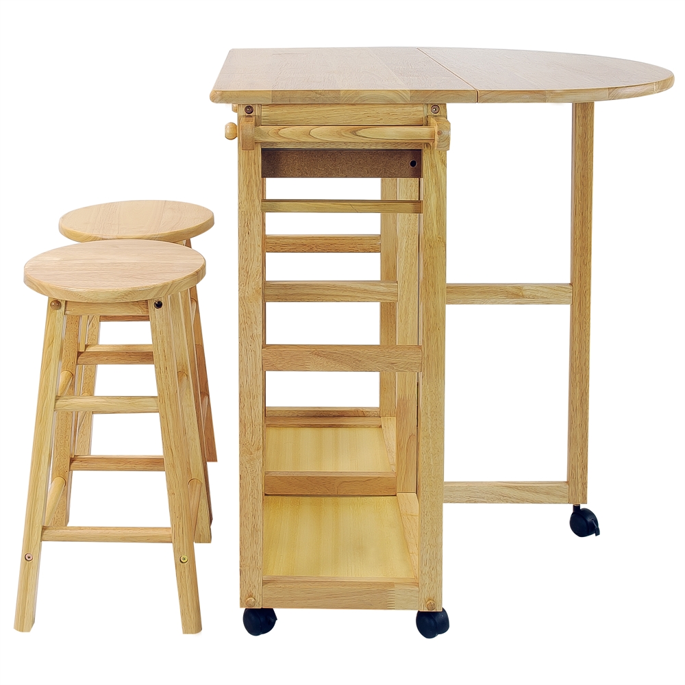 Breakfast Cart with Drop-Leaf Table-Natural