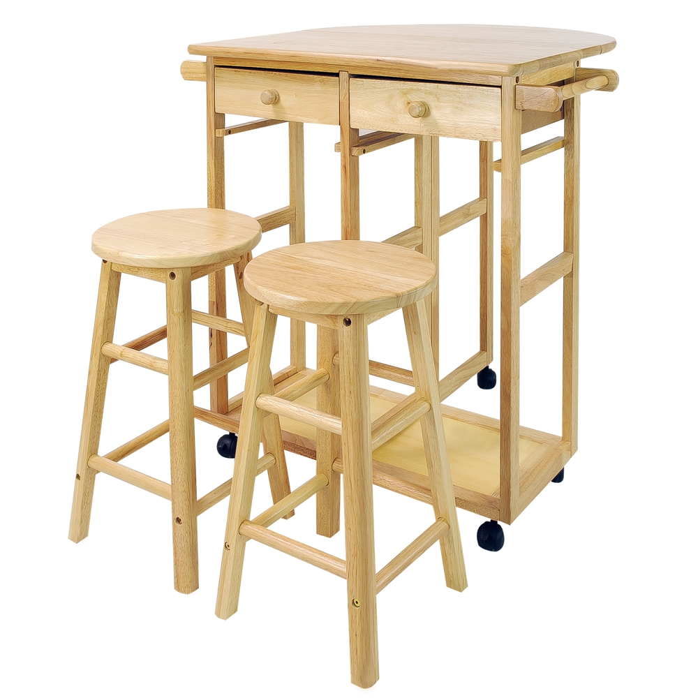 Breakfast Cart with Drop-Leaf Table-Natural
