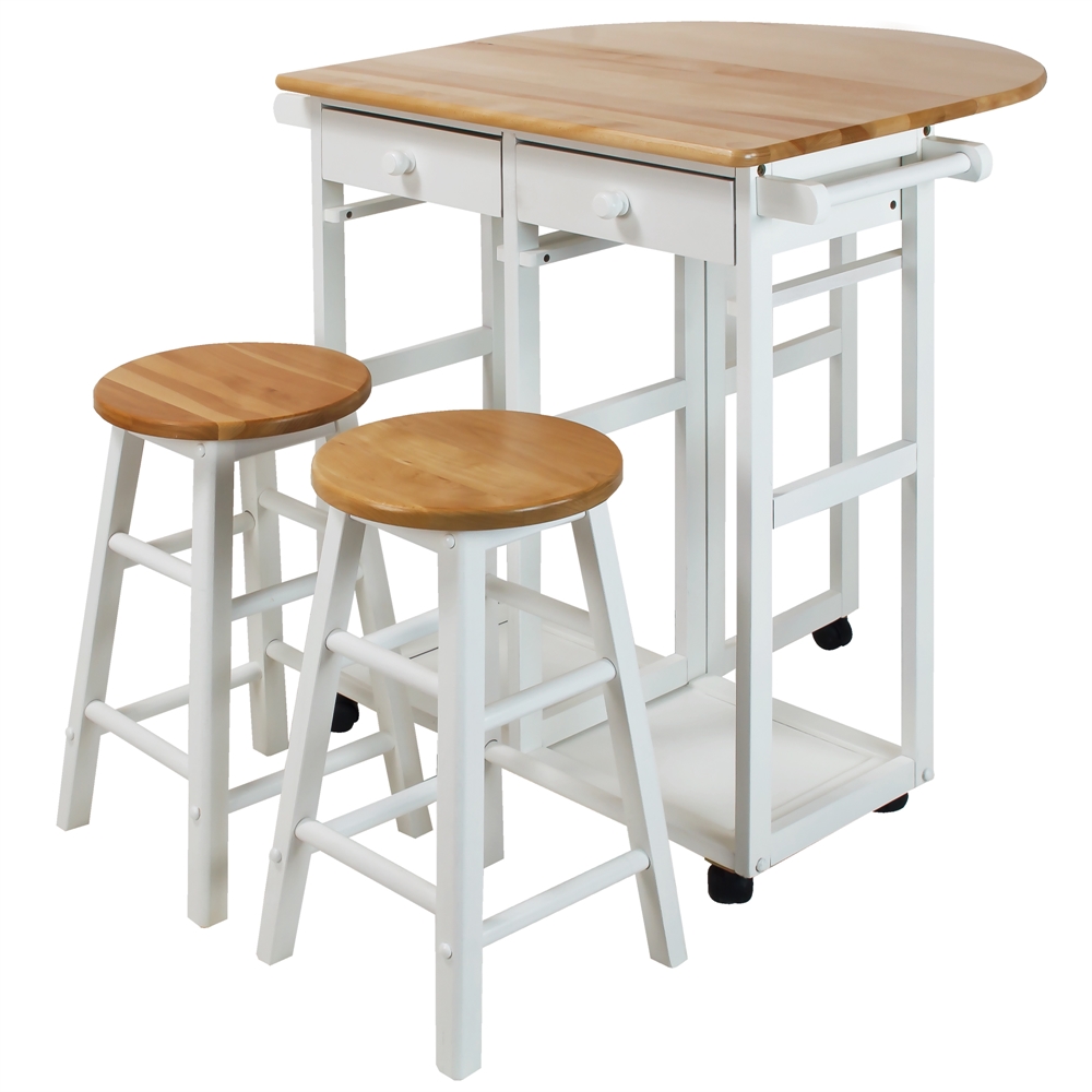 Breakfast Cart with Drop-Leaf Table-White