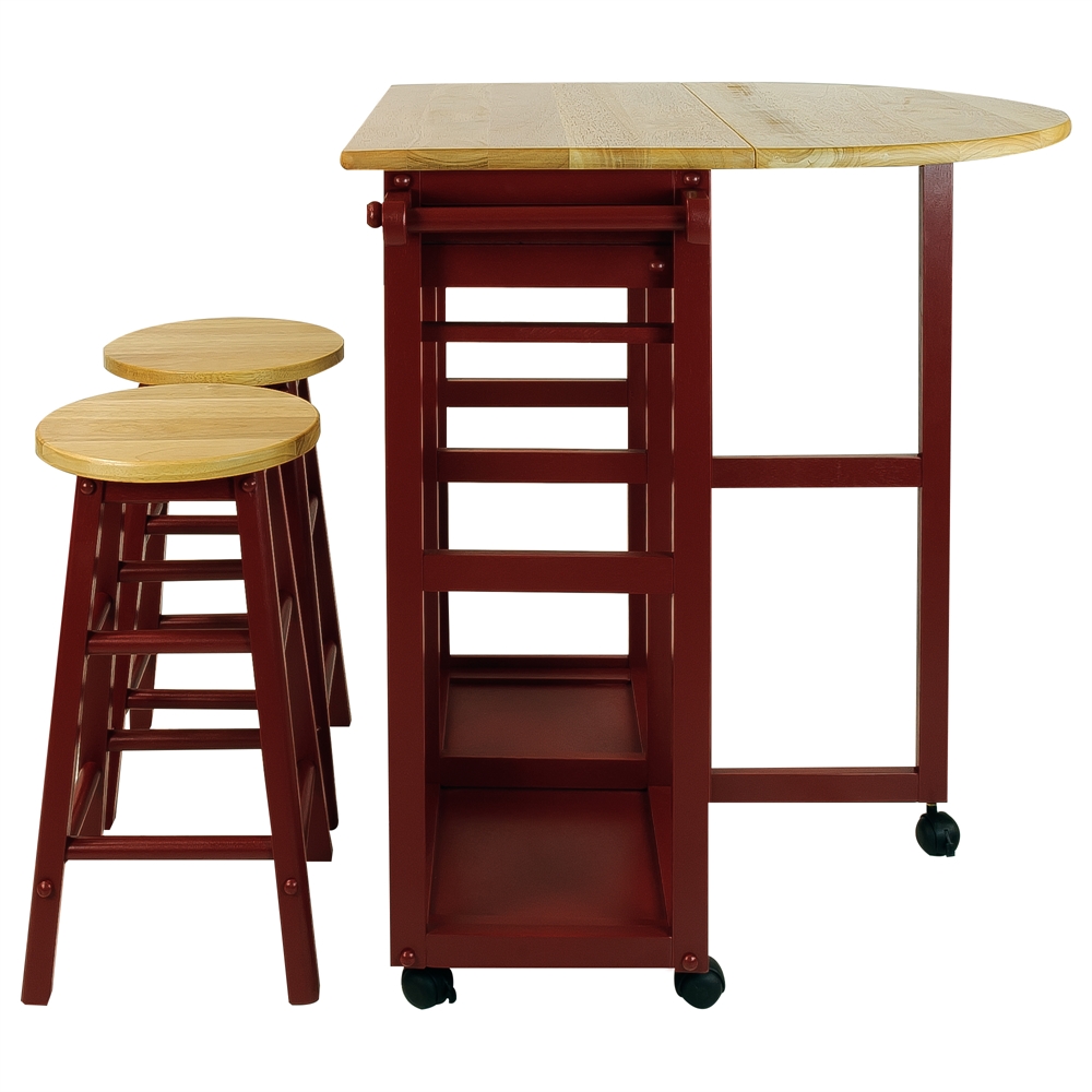 Breakfast Cart with Drop-Leaf Table-Red