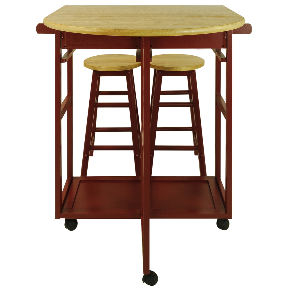 Breakfast Cart with Drop-Leaf Table-Red