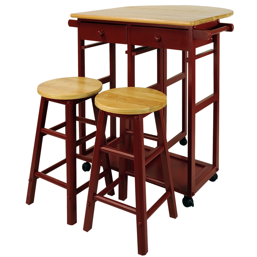 Breakfast Cart with Drop-Leaf Table-Red