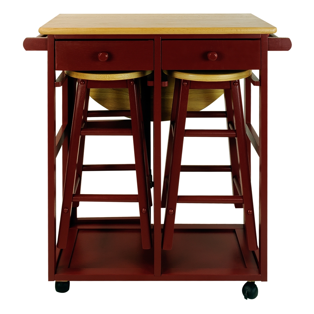 Breakfast Cart with Drop-Leaf Table-Red