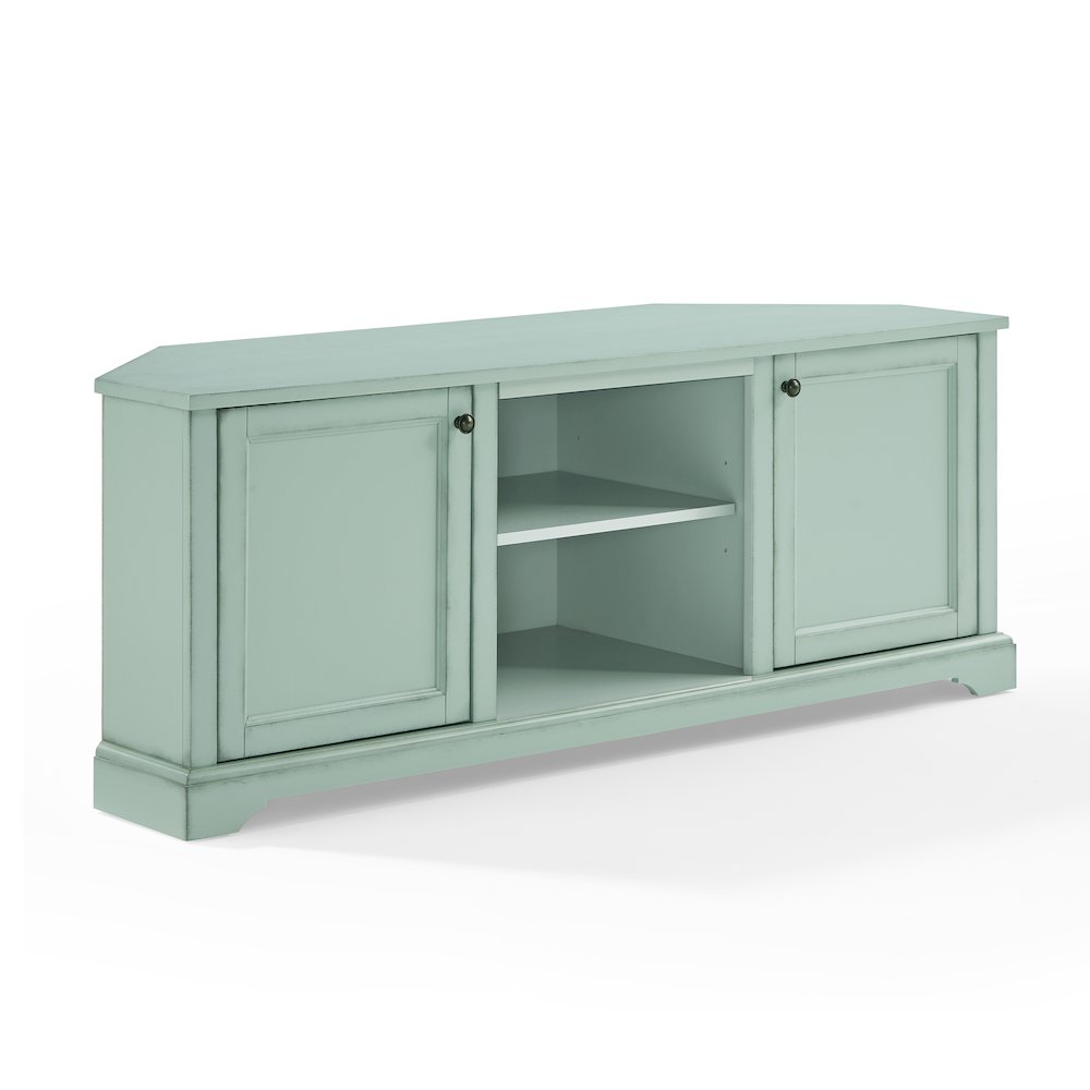 Holbrook Corner Tv Stand For 65″ Inch Tv Distressed Seafoam Blue