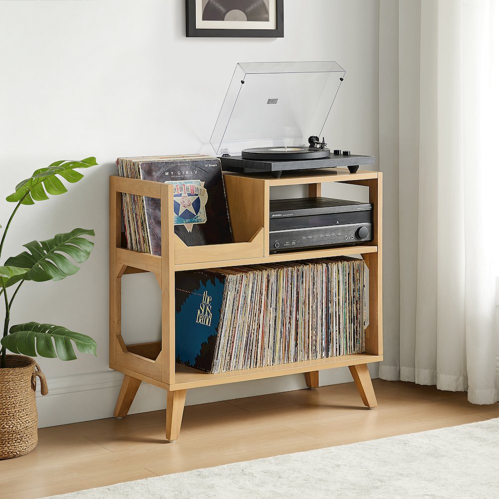 Asheville Medium Record Player Stand With Vinyl Storage Natural