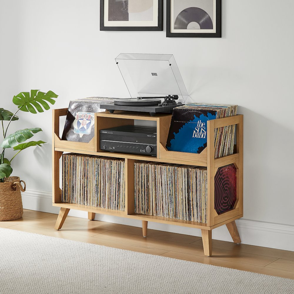 Asheville Large Record Player Stand With Vinyl Storage Natural