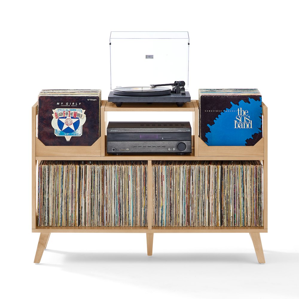 Asheville Large Record Player Stand With Vinyl Storage Natural
