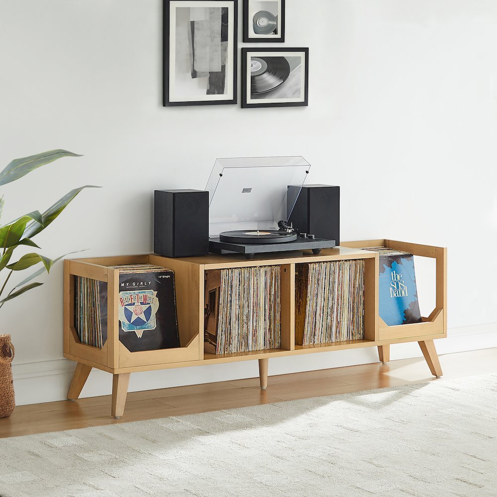 Asheville Low Record Player Stand With Vinyl Storage Natural
