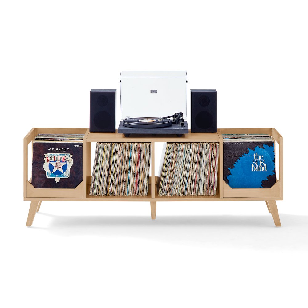 Asheville Low Record Player Stand With Vinyl Storage Natural