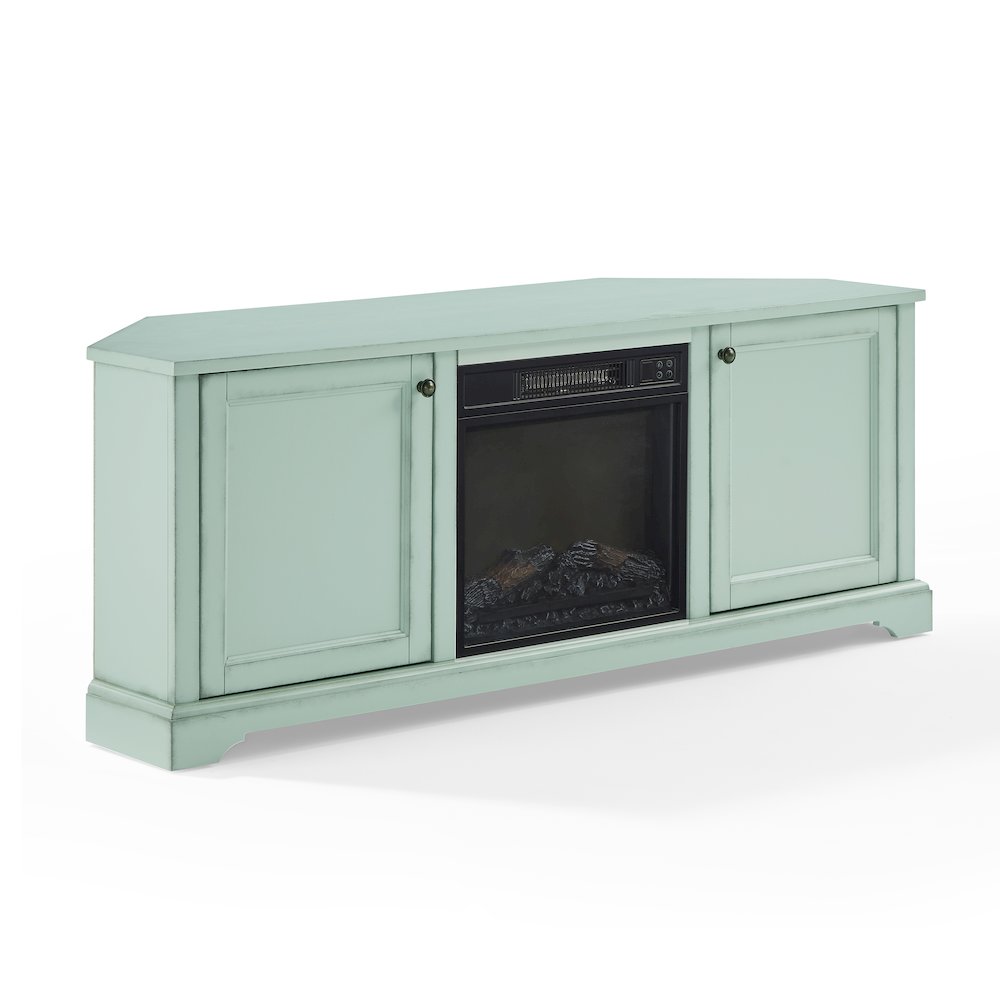 Holbrook Corner Fireplace Tv Stand For 65″ Tv Distressed Seafoam Blue