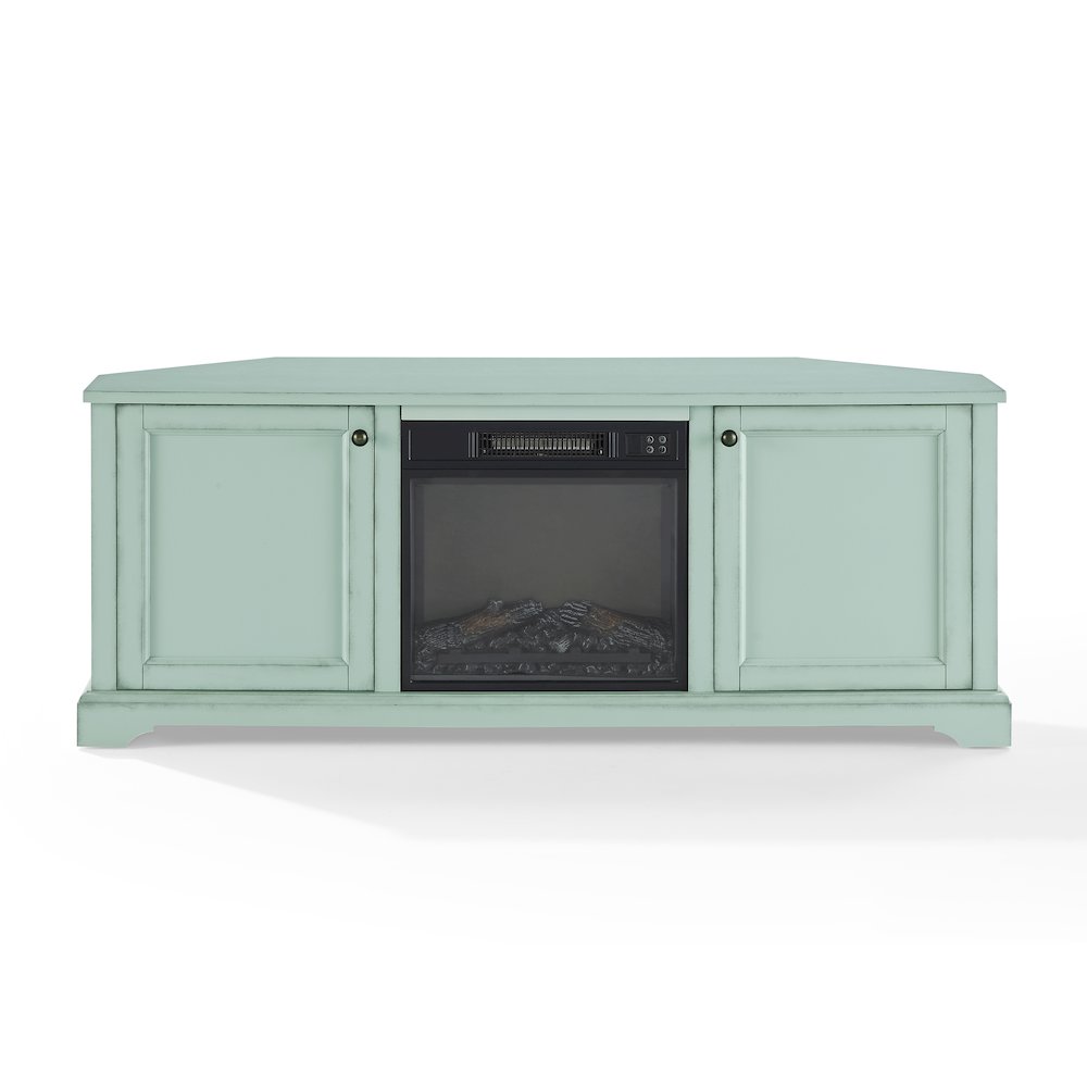 Holbrook Corner Fireplace Tv Stand For 65″ Tv Distressed Seafoam Blue