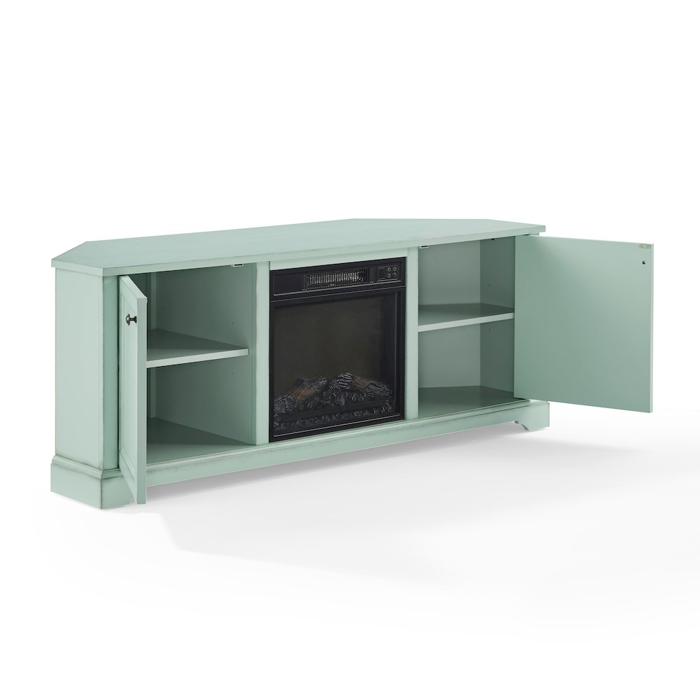 Holbrook Corner Fireplace Tv Stand For 65″ Tv Distressed Seafoam Blue