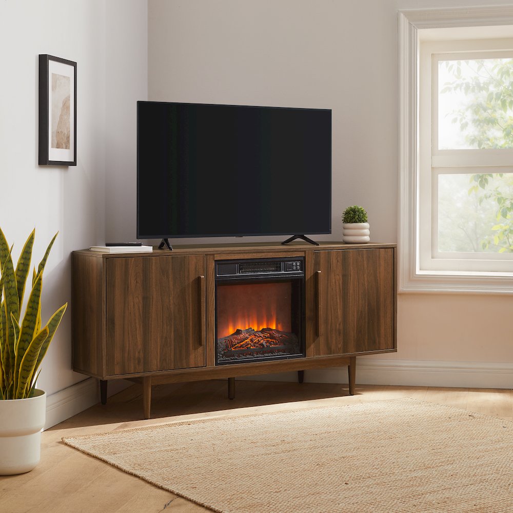Liam Corner Fireplace Tv Stand For 65″ Tv Walnut