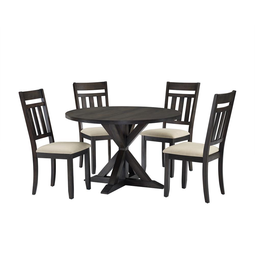 Hayden 5-Piece Round Dining Table Set For 4 – Table & 4 Slat Back Chairs