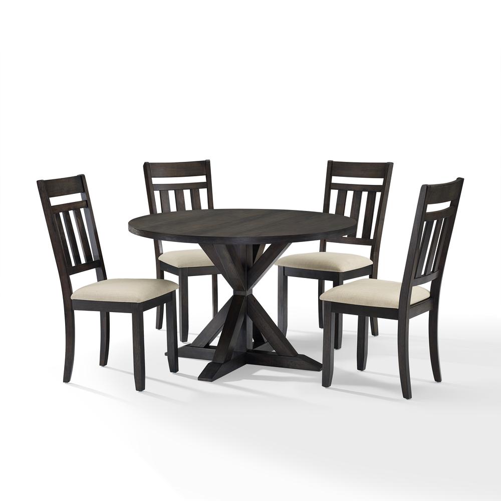 Hayden 5-Piece Round Dining Table Set For 4 – Table & 4 Slat Back Chairs