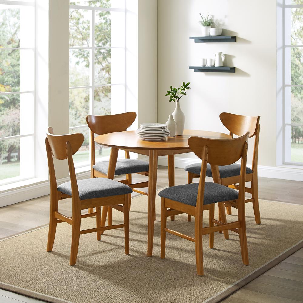 Landon 5-Piece Round Dining Table Set For 4 – Table & 4 Wood Back Chairs