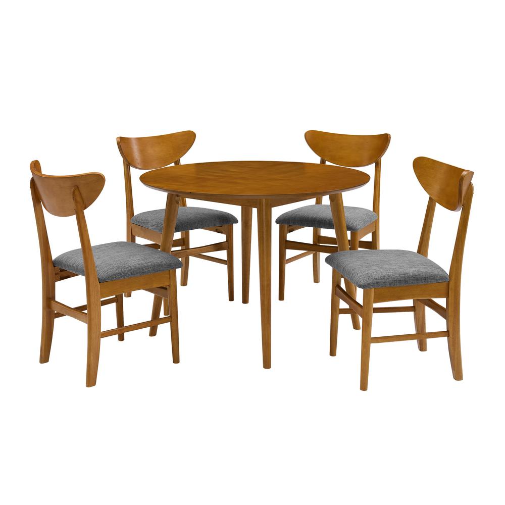 Landon 5-Piece Round Dining Table Set For 4 – Table & 4 Wood Back Chairs