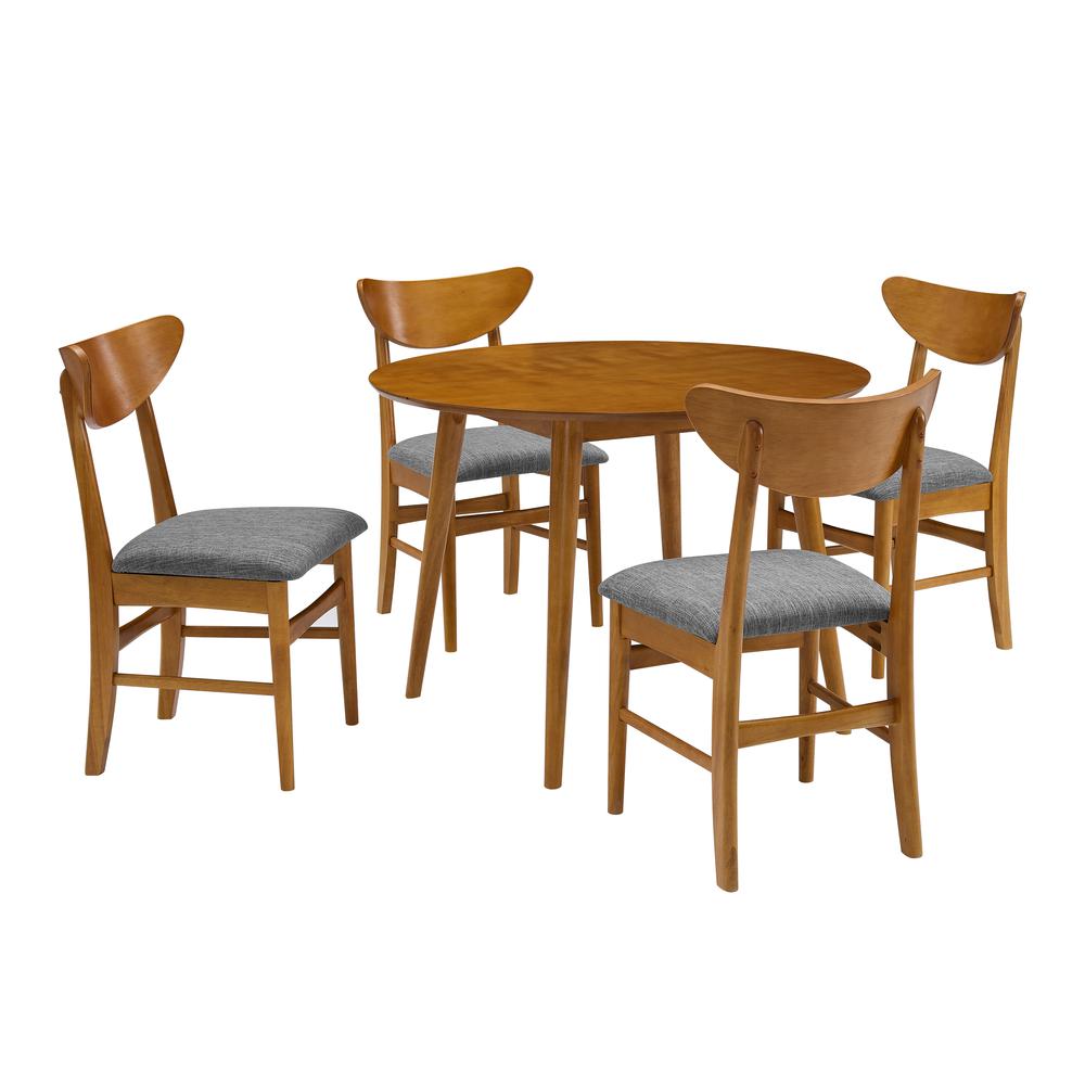Landon 5-Piece Round Dining Table Set For 4 – Table & 4 Wood Back Chairs