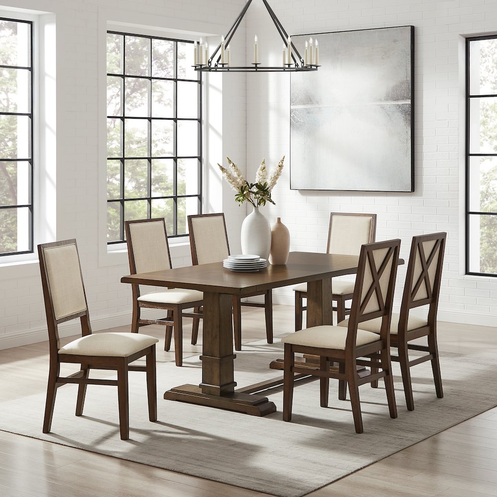 Joanna 7-Piece Dining Table Set For 6 – Table & 6 Upholstered Back Chairs