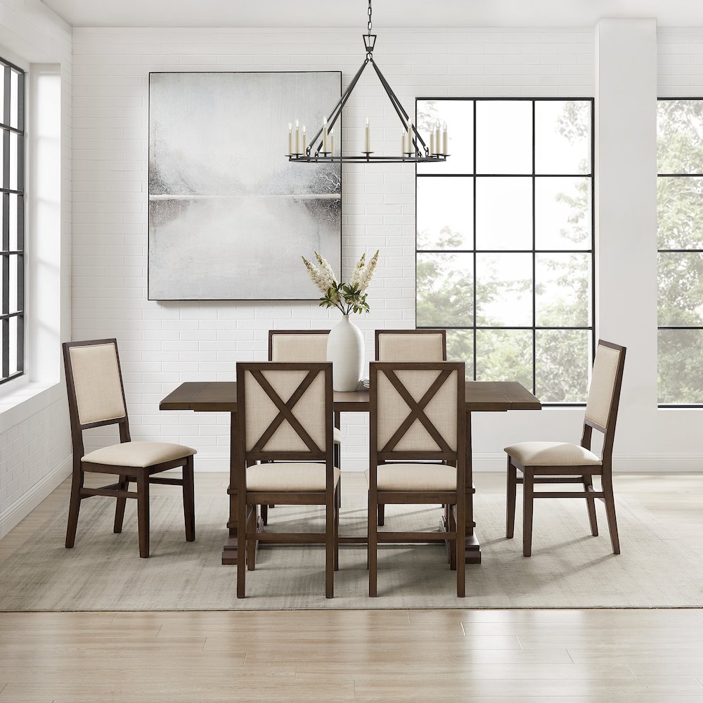 Joanna 7-Piece Dining Table Set For 6 – Table & 6 Upholstered Back Chairs