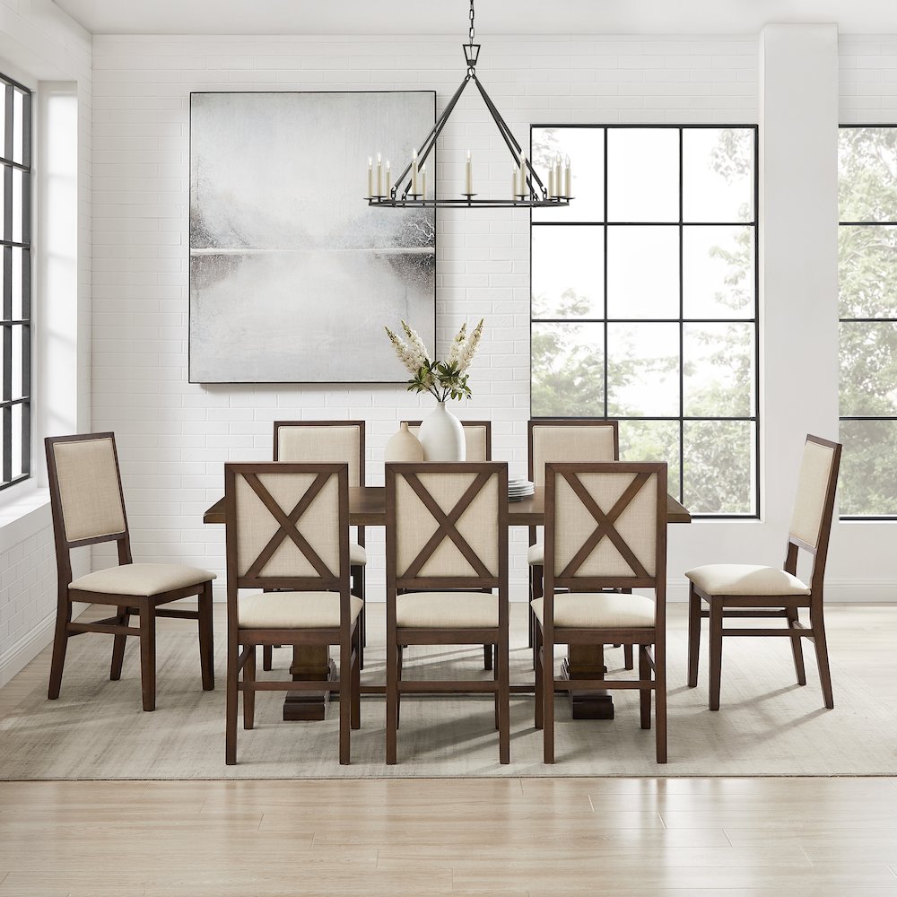 Joanna 9-Piece Dining Table Set For 8 – Table & 8 Upholstered Back Chairs