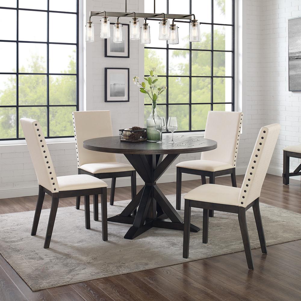 Hayden 5-Piece Round Dining Table Set For 4 – Table & 4 Upholstered Chairs
