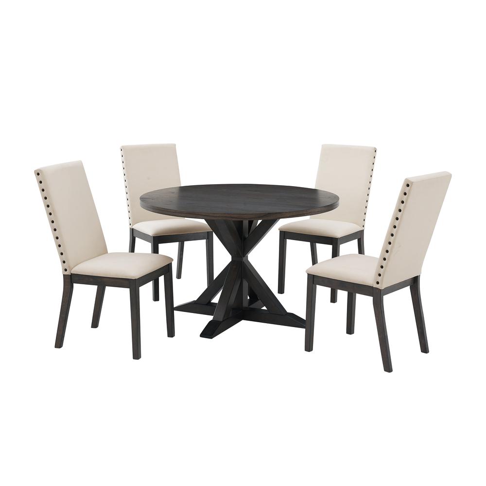 Hayden 5-Piece Round Dining Table Set For 4 – Table & 4 Upholstered Chairs