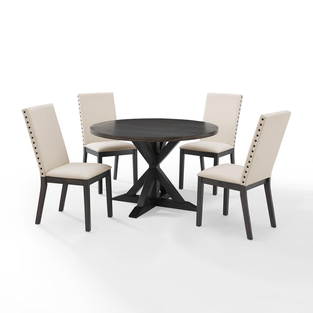 Hayden 5-Piece Round Dining Table Set For 4 – Table & 4 Upholstered Chairs